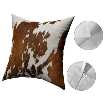 SHAPTOY Western Cow Print Throw Pillows Cover Set of 2 Brown Faux Fur Cowhide Decorative Pillow Cove...