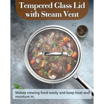 Cook N Home Stainless Steel Saucepan 1.5 Quart, Tri-Ply Full Clad Sauce Pan with Glass Lid, Silver