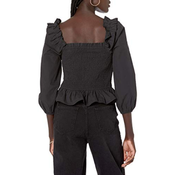 Marisol Long Sleeve Ruffle Smocked Top Black for Spring