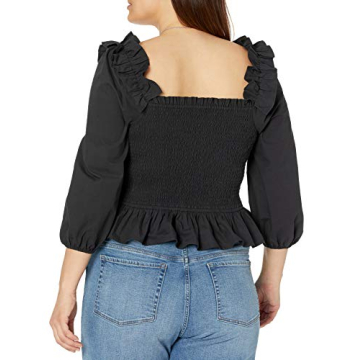 Marisol Long Sleeve Ruffle Smocked Top Black for Spring