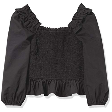 Marisol Long Sleeve Ruffle Smocked Top Black for Spring