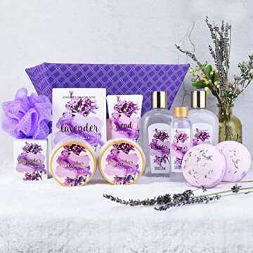 Green Canyon Spa Lavender Spa Gift Baskets for Women, Luxury 12 Pcs Birthday Bath Gift Sets Includes Bubble Bath, Large Bath Bomb, Reed Diffuser