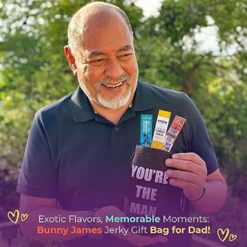 Jerky Gift Bag - Exotic Jerky Variety Pack in Fun You're the Man Bag - Gifts for Men Who Wants Nothing, Assortment of High Protein Beef Jerky Snack Packs - Ideal Gift for Dad, Son or Wife