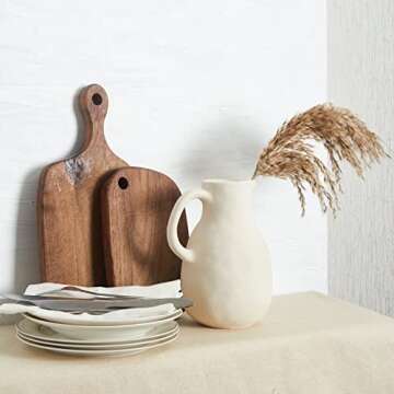 BlossoME Neutral White Ceramic Vase for Wabi Sabi Home Decor Rustic and Farmhouse Pottery Vintage Handle Jug Vase for Flowers Matte Chalk Vase to DIY-Height 8.27”