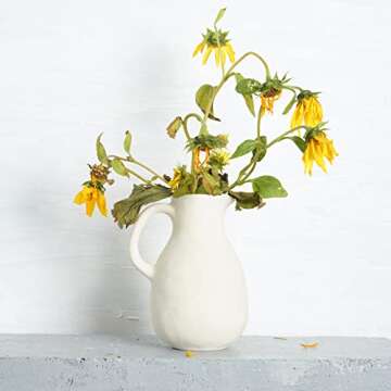 BlossoME Neutral White Ceramic Vase for Wabi Sabi Home Decor Rustic and Farmhouse Pottery Vintage Handle Jug Vase for Flowers Matte Chalk Vase to DIY-Height 8.27”