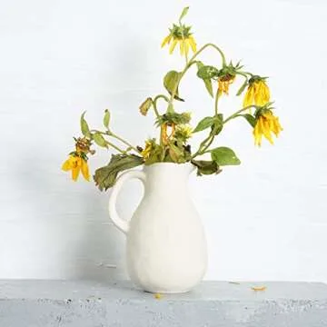 BlossoME Neutral White Ceramic Vase for Wabi Sabi Home Decor Rustic and Farmhouse Pottery Vintage Handle Jug Vase for Flowers Matte Chalk Vase to DIY-Height 8.27”