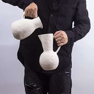 BlossoME Neutral White Ceramic Vase for Wabi Sabi Home Decor Rustic and Farmhouse Pottery Vintage Handle Jug Vase for Flowers Matte Chalk Vase to DIY-Height 8.27”