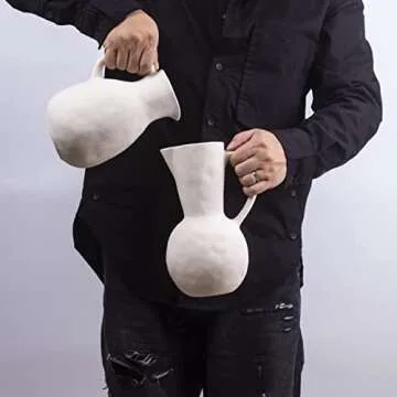 BlossoME Neutral White Ceramic Vase for Wabi Sabi Home Decor Rustic and Farmhouse Pottery Vintage Handle Jug Vase for Flowers Matte Chalk Vase to DIY-Height 8.27”