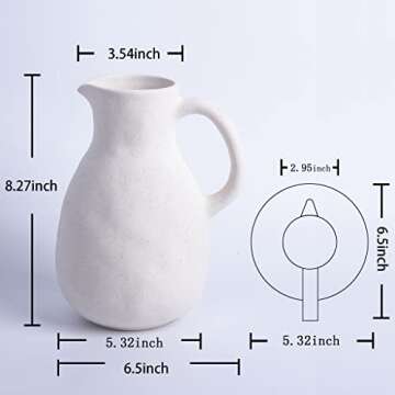 BlossoME Neutral White Ceramic Vase for Wabi Sabi Home Decor Rustic and Farmhouse Pottery Vintage Handle Jug Vase for Flowers Matte Chalk Vase to DIY-Height 8.27”