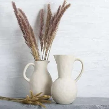 BlossoME Neutral White Ceramic Vase for Wabi Sabi Home Decor Rustic and Farmhouse Pottery Vintage Handle Jug Vase for Flowers Matte Chalk Vase to DIY-Height 8.27”