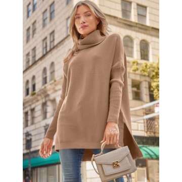 LILLUSORY Oversized Turtleneck Pullover Sweaters Womens 2024 Long Tunic Sweater Winter Trendy Casual Poncho Cowl Neck Cute Tops Dress Fall Fashion Clothes Outfits Clothing