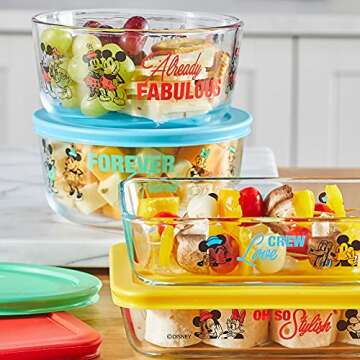 Pyrex 8-Pc Glass Food Storage Container Set, 4-Cup & 3-Cup Decorated Round Meal and Rectangle Prep C...