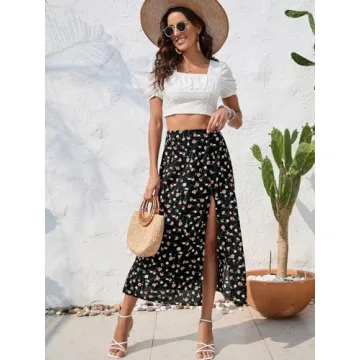 Floerns Women's Floral High Waist Midi Skirt for Summer Fashion