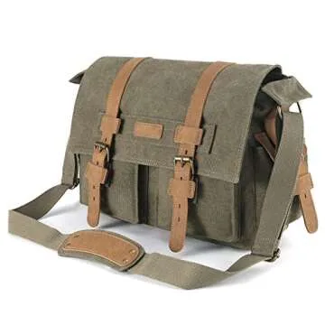 Plambag Lightweight DSLR Canvas Camera Bag, SLR Shockproof Camera Case, Messenger Shoulder Crossbody Bag for Men（Army Green）