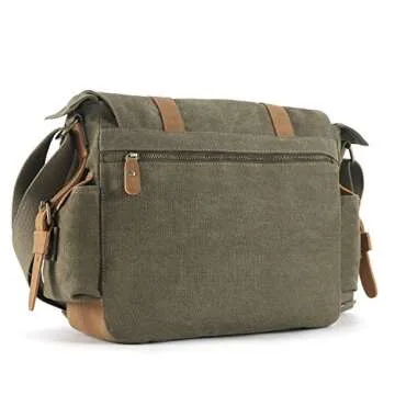 Plambag Lightweight DSLR Canvas Camera Bag, SLR Shockproof Camera Case, Messenger Shoulder Crossbody Bag for Men（Army Green）