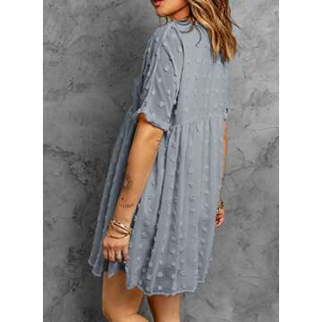 Happy Sailed Womens Stylish V Neck Ruffles Swing Tunic Dress Casual Flowy Badydoll Mini Dress Medium Sky Blue