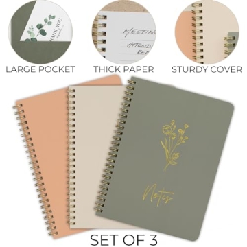 ZICOTO Aesthetic Spiral Notebooks Set of 3 for Women
