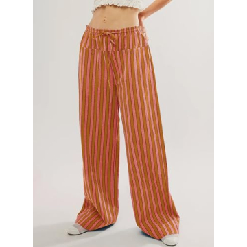 Acelitt Women's Casual Striped Color Block Pants - Chic & Comfy