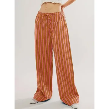 Acelitt Women's Casual Striped Color Block Pants - Chic & Comfy