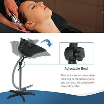 Nova Microdermabrasion Height Adjustable Portable Salon Deep Shampoo Basin Sink Hair Treatment Bowl with Drain Hose Black