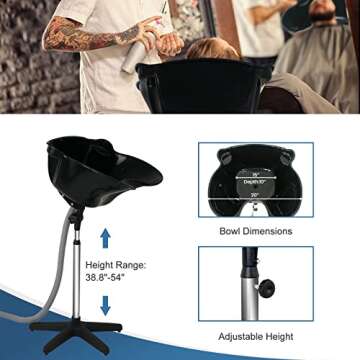 Nova Microdermabrasion Height Adjustable Portable Salon Deep Shampoo Basin Sink Hair Treatment Bowl with Drain Hose Black