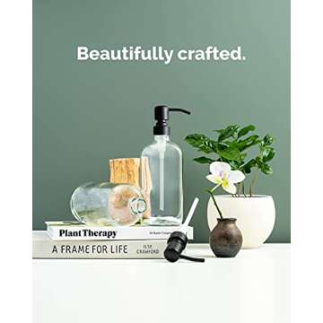 Vine Creations Clear Glass Soap Dispenser, 2 Pack Kitchen Soap Dispenser Set with Stainless Steel Pump, 16 oz Hand Soap Dispenser Bathroom, Dish Soap Dispenser for Kitchen with Waterproof Labels