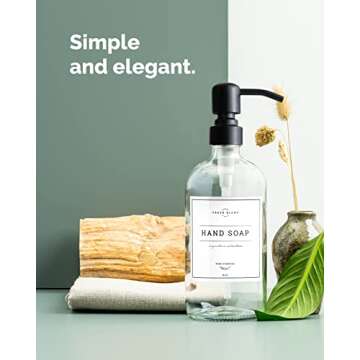Vine Creations Clear Glass Soap Dispenser, 2 Pack Kitchen Soap Dispenser Set with Stainless Steel Pump, 16 oz Hand Soap Dispenser Bathroom, Dish Soap Dispenser for Kitchen with Waterproof Labels