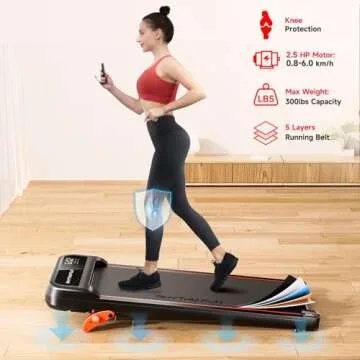 RHYTHM FUN Walking Pad Treadmill with Incline, Under Desk Treadmill with Incline, Treadmill for Home and Office, 300 Lbs Portable Treadmill with Remote Control, Compact Treadmill in LED Display