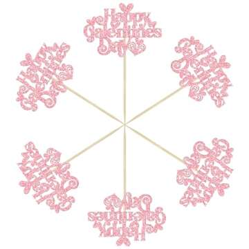 Gyufise 24Pcs Galentines Day Cupcake Toppers Pink Glitter Happy Galentines Day Cupcake Picks for Galentine's Day Decoration Friends Galentines Party Decor Valentines Day Party Supplies