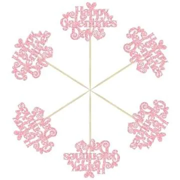 Gyufise 24Pcs Galentines Day Cupcake Toppers Pink Glitter Happy Galentines Day Cupcake Picks for Galentine's Day Decoration Friends Galentines Party Decor Valentines Day Party Supplies