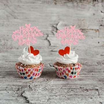 Gyufise 24Pcs Galentines Day Cupcake Toppers Pink Glitter Happy Galentines Day Cupcake Picks for Galentine's Day Decoration Friends Galentines Party Decor Valentines Day Party Supplies