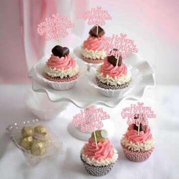 Gyufise 24Pcs Galentines Day Cupcake Toppers Pink Glitter Happy Galentines Day Cupcake Picks for Galentine's Day Decoration Friends Galentines Party Decor Valentines Day Party Supplies