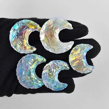 Raw Moon Angel Aura Quartz Gemstones and Crystals, Rough Moon Shape Drilled Quartz, DIY Craft Jewelry Making, Wire Wrapping, Reiki, Chakra Healing Crystals (Pack of 5)