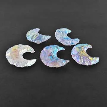 Raw Moon Angel Aura Quartz Gemstones and Crystals, Rough Moon Shape Drilled Quartz, DIY Craft Jewelry Making, Wire Wrapping, Reiki, Chakra Healing Crystals (Pack of 5)