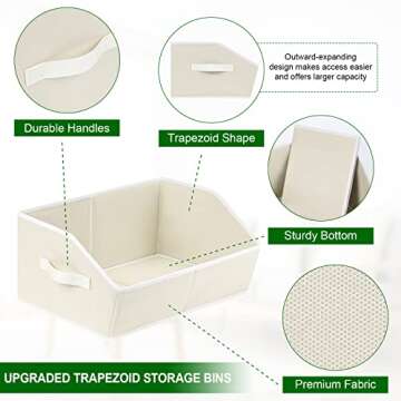 Homsorout Organizer Bins Cube Storage - Trapezoid Storage Bin 6 Pack, Fabric Baskets for Organizing, Large Storage Basket for Shelves, Closet Organizers for Toys, Clothes, Towels (Beige)