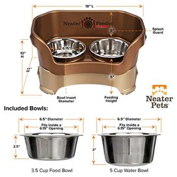 Neater Feeder Deluxe Mess Proof Dog Bowls Elevated Medium Sized Dog – Made in USA – No Spill Raised Dog Food Bowl Stand – Stainless Steel Dog Food and Water Bowl Set – Non-Tip & Non-Skid – Bronze