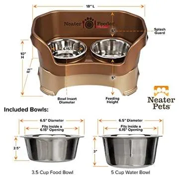 Neater Feeder Deluxe Mess Proof Dog Bowls Elevated Medium Sized Dog – Made in USA – No Spill Raised Dog Food Bowl Stand – Stainless Steel Dog Food and Water Bowl Set – Non-Tip & Non-Skid – Bronze