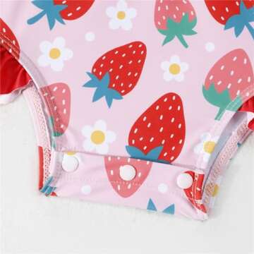 puseky Baby Girls One Piece Swimsuit Zip Rash Guard with Hat Set Ruffled Long Sleeve Cute Strawberry Bathing Suit 12-18 Months