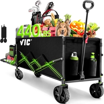 VIC Collapsible Folding Wagon 180L, Extra Long Extender Wagon Cart,Beach Wagon Cart Heavy Duty 440LB...