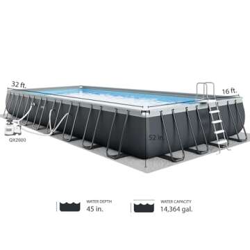 Intex 32' x 16' x 52" Ultra XTR Rectangular Outdoor Swimming Pool Set with Pump - Large Above Ground Backyard Rectangle Pool w/ 45-Inch Deep Water