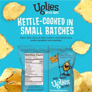 UGLIES Kettle-Cooked Potato Chips, Gluten-Free Snacks, Kosher-Friendly Chips, Non-GMO Snacks for Kids or Office, Lunch Snacks, Individual Snack Packs, Sea Salt Potato Chips, 6 Oz. Each, Pack of 4