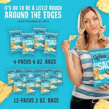 UGLIES Kettle-Cooked Potato Chips, Gluten-Free Snacks, Kosher-Friendly Chips, Non-GMO Snacks for Kids or Office, Lunch Snacks, Individual Snack Packs, Sea Salt Potato Chips, 6 Oz. Each, Pack of 4
