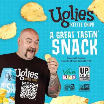 UGLIES Kettle-Cooked Potato Chips, Gluten-Free Snacks, Kosher-Friendly Chips, Non-GMO Snacks for Kids or Office, Lunch Snacks, Individual Snack Packs, Sea Salt Potato Chips, 6 Oz. Each, Pack of 4