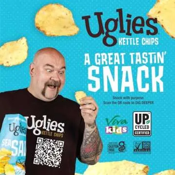 UGLIES Kettle-Cooked Potato Chips, Gluten-Free Snacks, Kosher-Friendly Chips, Non-GMO Snacks for Kids or Office, Lunch Snacks, Individual Snack Packs, Sea Salt Potato Chips, 6 Oz. Each, Pack of 4