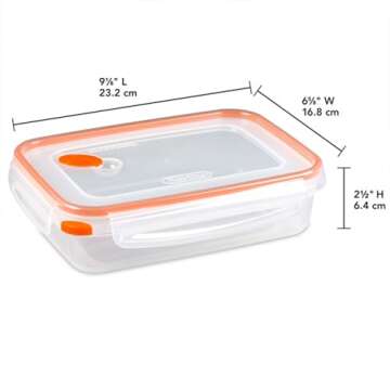 Sterilite Ultra-Seal 5.8 Cup Rectangle, Airtight Food Storage Container, Latching Lid, Microwave and Dishwasher Safe, Clear With Orange Gasket, 6-Pack