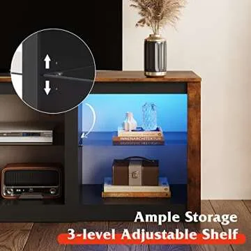 WLIVE LED 65-Inch TV Stand with Adjustable Glass Shelves