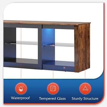 WLIVE LED 65-Inch TV Stand with Adjustable Glass Shelves