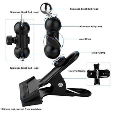 Mippko Clip Clamp Phone Holder for Desk/Table/Glass Door/Desktop Baffle/Easel,Compatible with iPhone/Nexus/HTC/LG/Huawei/Smart Phones,360°Adjustment Aluminium Alloy Arm Metal Mount