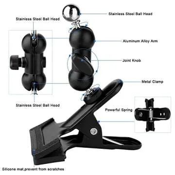 Mippko Clip Clamp Phone Holder for Desk/Table/Glass Door/Desktop Baffle/Easel,Compatible with iPhone/Nexus/HTC/LG/Huawei/Smart Phones,360°Adjustment Aluminium Alloy Arm Metal Mount