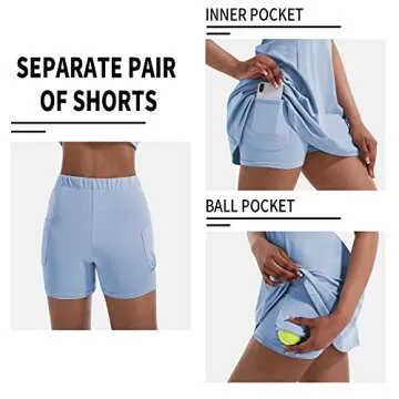 Tennis Dress for Women, Tennis Golf Dresses with Built in Shorts and Pockets for Sleeveless Athletic Workout Dresses Sky Blue